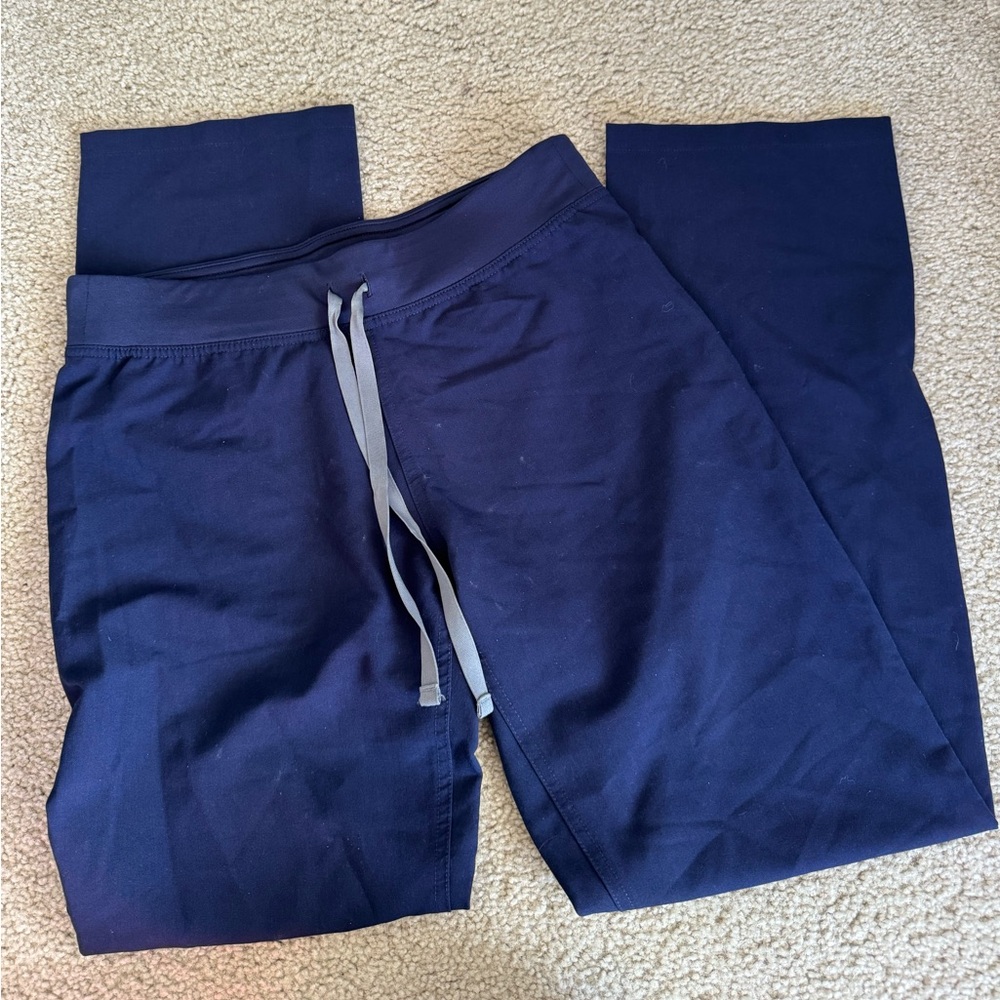 Figs Navy Blue Scrub Pants with Gray Drawstring